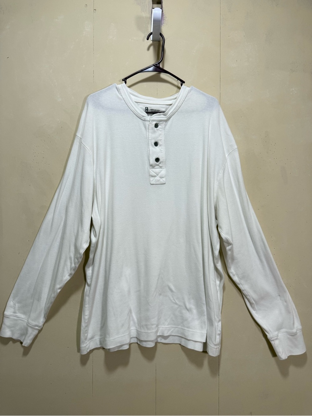 Old Navy Prints On Finery Long Sleeve White Cotton Henley Shirt Men’s Sz XXL